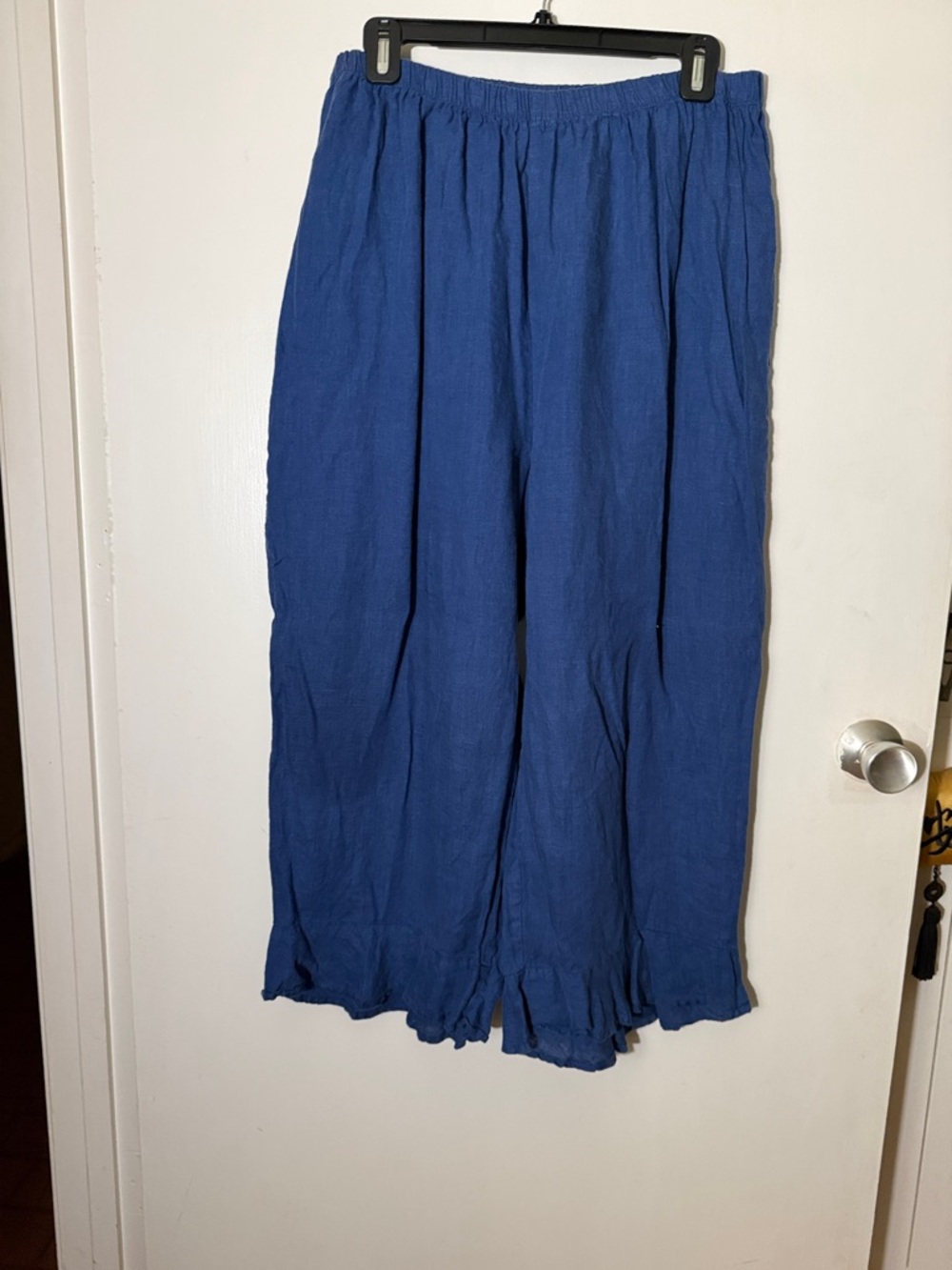 Flax Royal Blue Cropped Wide-Leg Linen Pants
